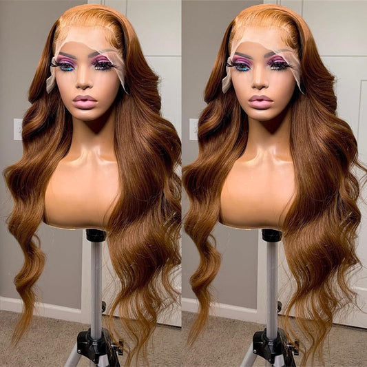 New Coming Brown Color Lace Frontal Wig Wavy Hair Glueless Transparent Wig