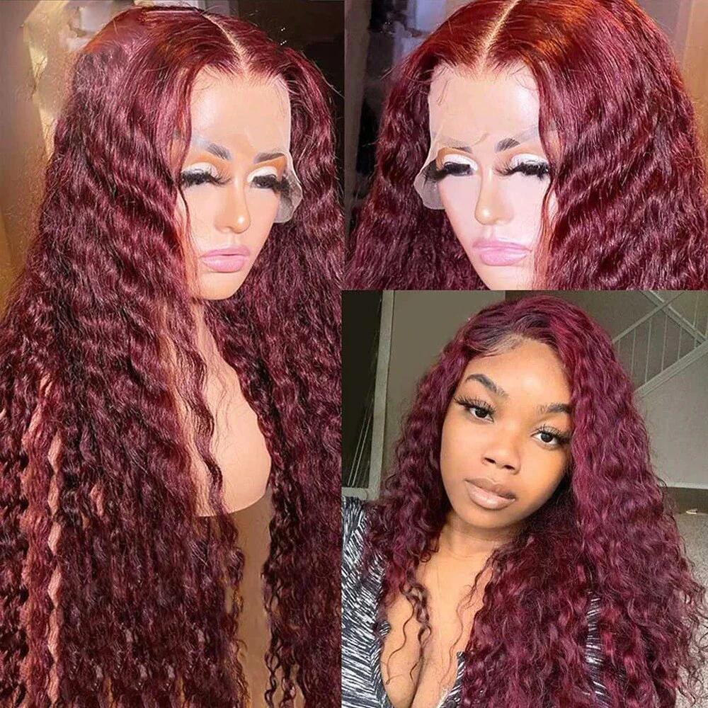 Super Natural Hairline 99J Color Loose Curly Wigs 13x4 Lace Frontal Wig