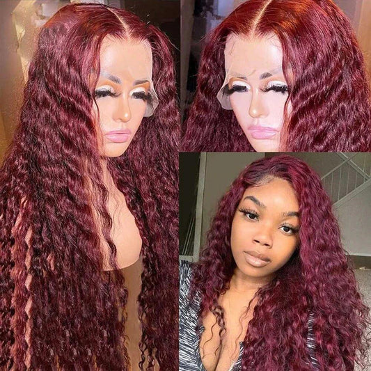 Super Natural Hairline 99J Color Loose Curly Wigs 13x4 Lace Front Wig