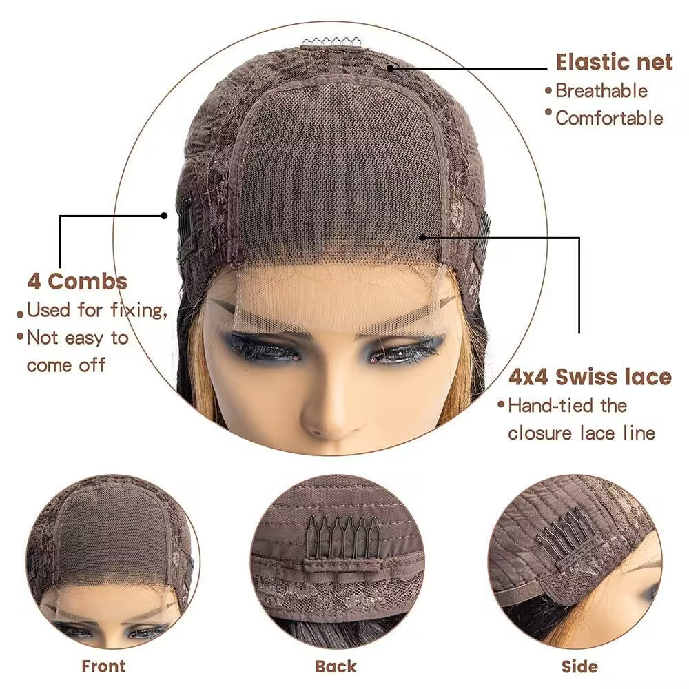 Skunk Strip Burg Color Middle Parted Straight Lace Frontal Closure Wigs