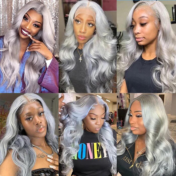 Transparent Lace Luxury Gray Color Full Frontal Wig Body Wave