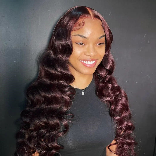 Pre Plucked Hairline 99J Color Body Wave 4x4/5x5 Lace Closure Wig