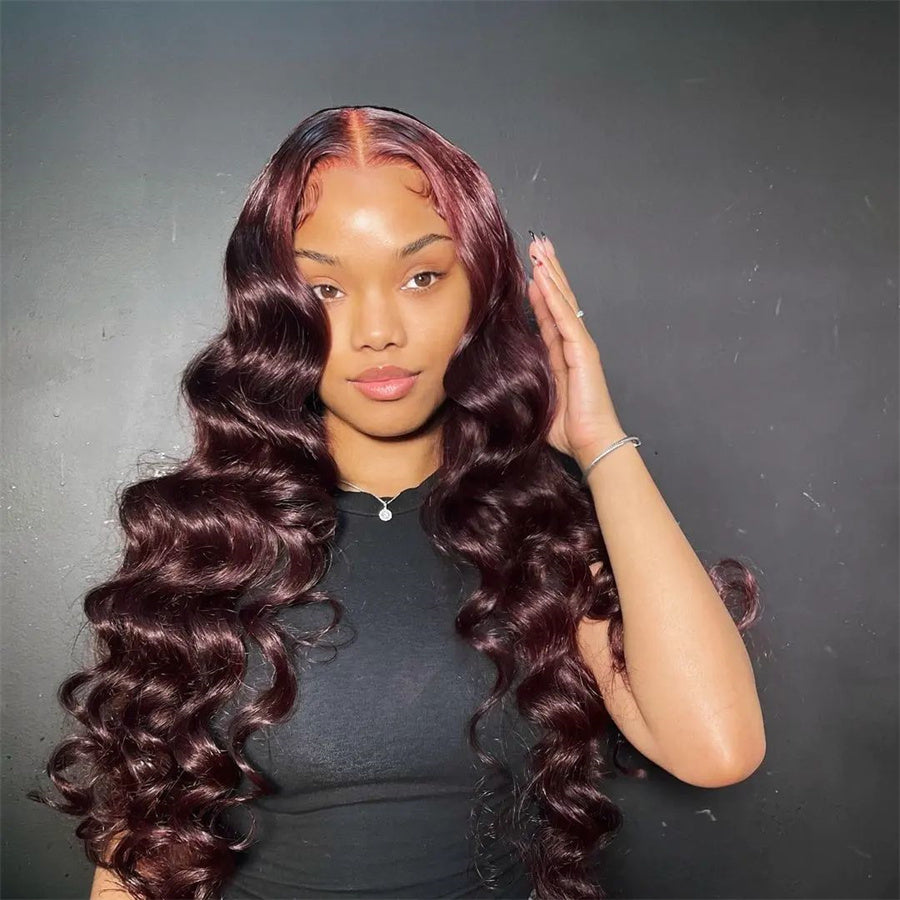 Pre Plucked Hairline 99J Color Body Wave 4x4/5x5 Lace Closure Wig
