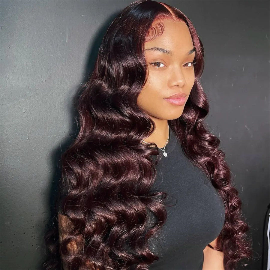 Pre Plucked Hairline 99J Color Body Wave 4x4/5x5 Lace Closure Wig