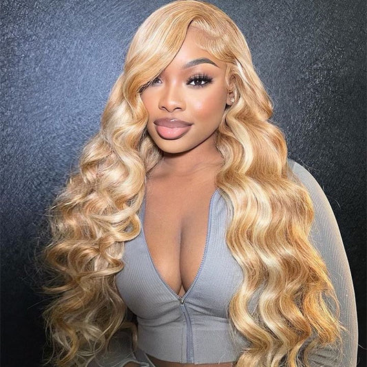 Honey Blonde With 613 Highlights Human Hair Lace Frontal Wig Body Wave