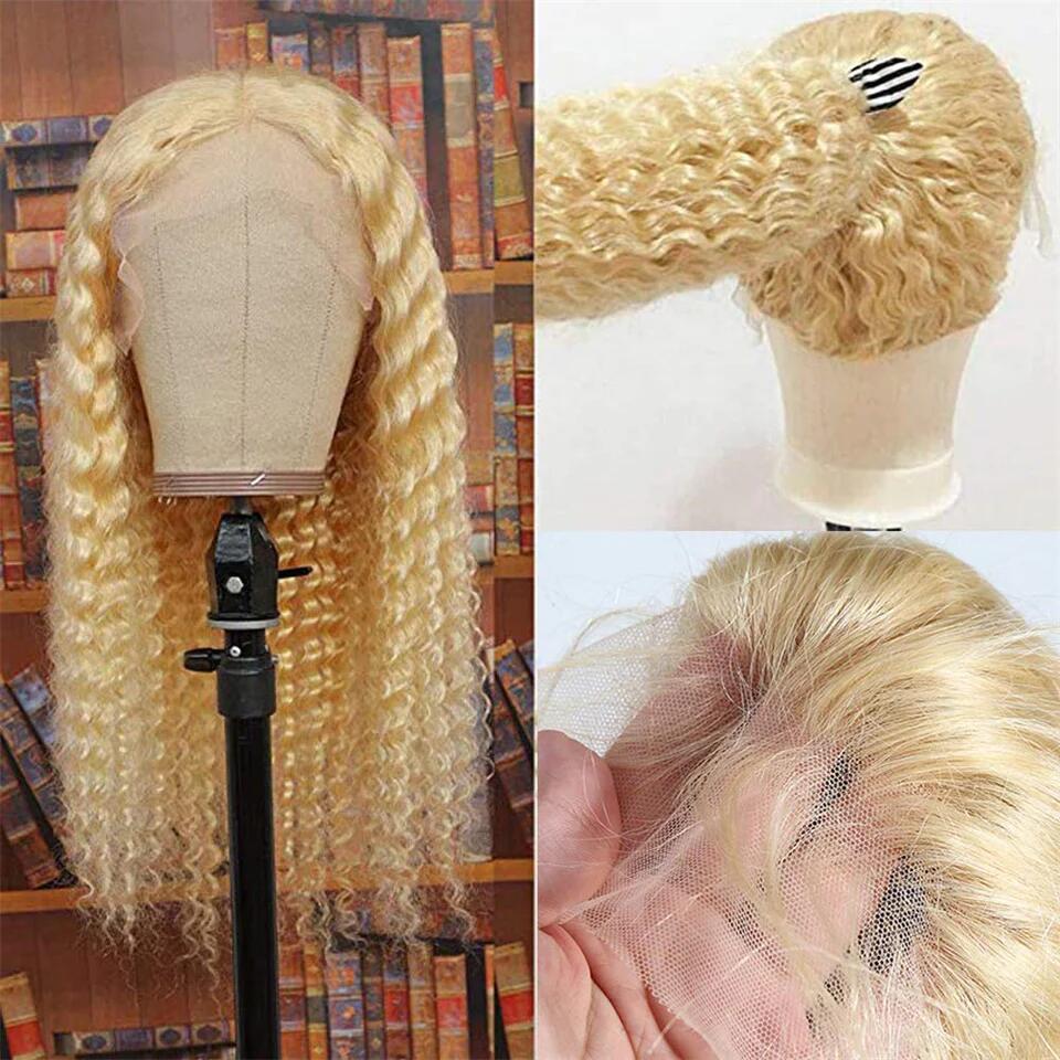 613# Deep Wave Blonde Color Human Hair Lace Frontal Wig