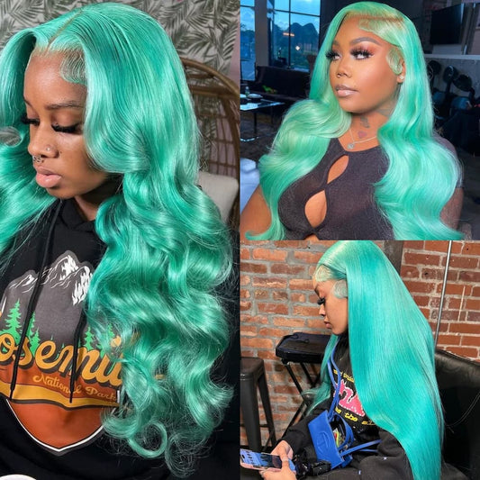 180% Density Blue Color 5x5 Lace Closure Wig Human Hair Body Wave Full Frontal Wig