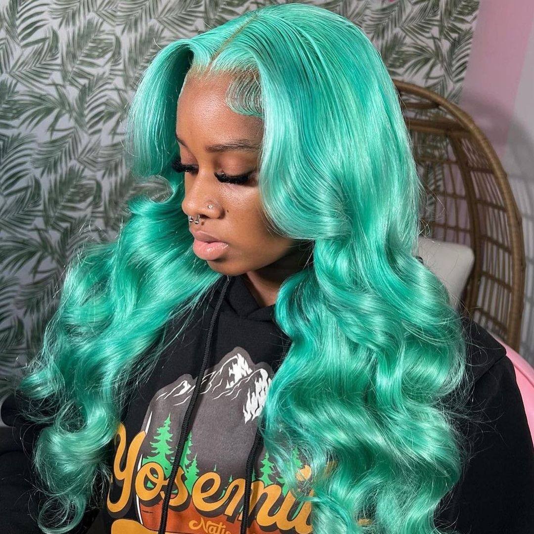 180% Density Blue Color 5x5 Lace Closure Wig Human Hair Body Wave Full Frontal Wig