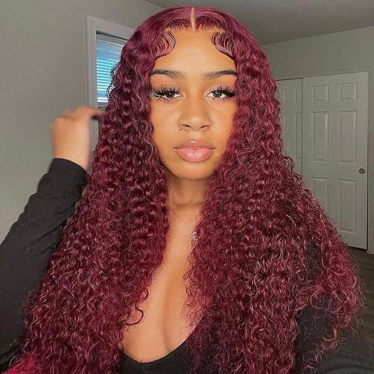 Burg Color Deep Curly 4X4/5X5 Lace Closure Wig Human Hair Lace Wigs