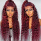Full Frontal Wig Burg Color Human Hair Curly Lace Frontal Wig