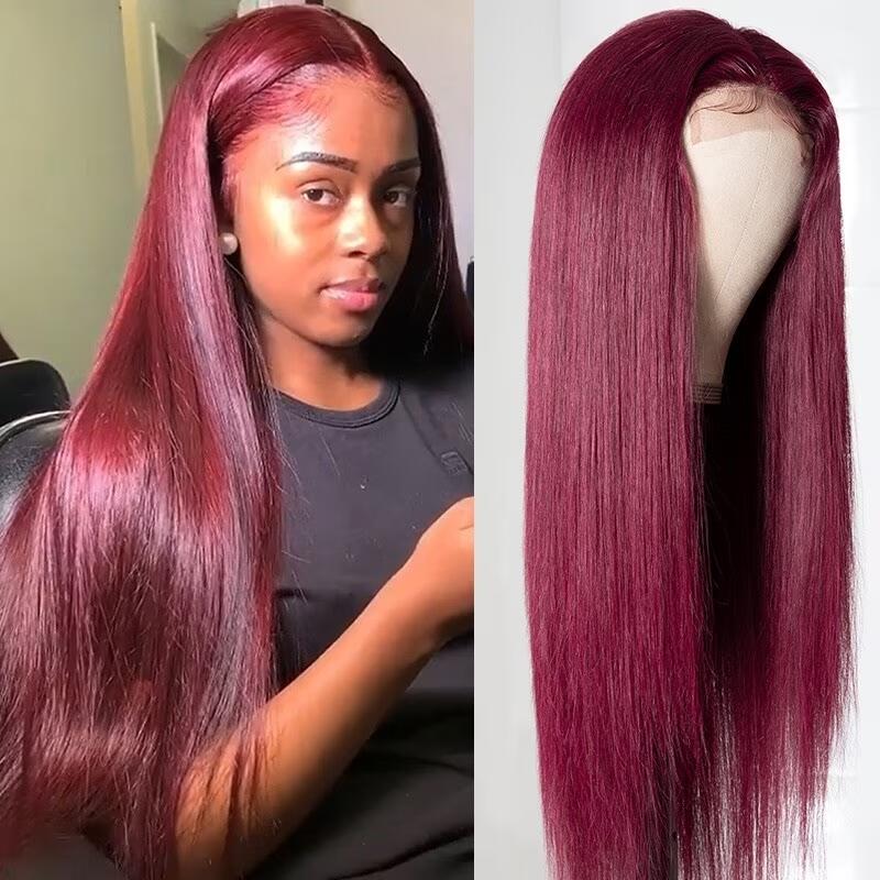 Burgundy Color 4x4/5x5 Lace Closure Wig Transparent Lace Straight Hair