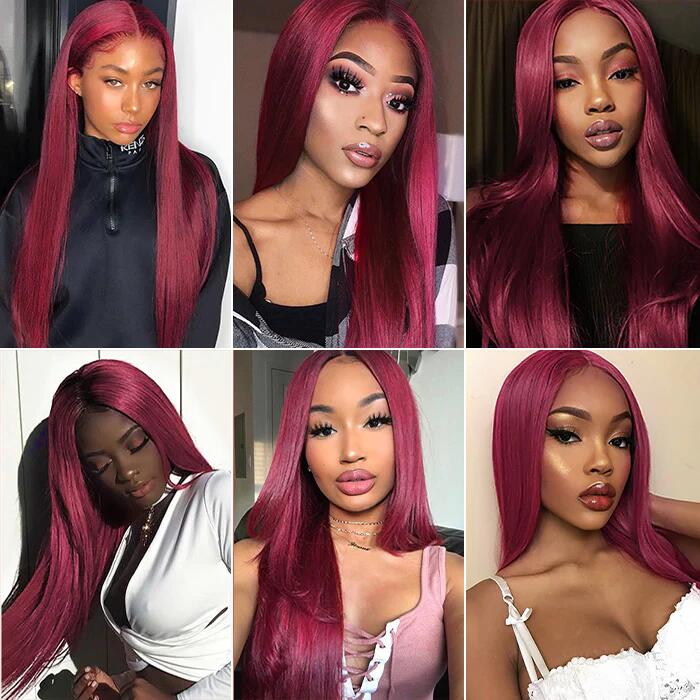Burgundy Color 4x4/5x5 Lace Closure Wig Transparent Lace Straight Hair