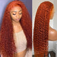 Pre Colored Ginger Orange Deep Curly Human Hair Lace Frontal Wig