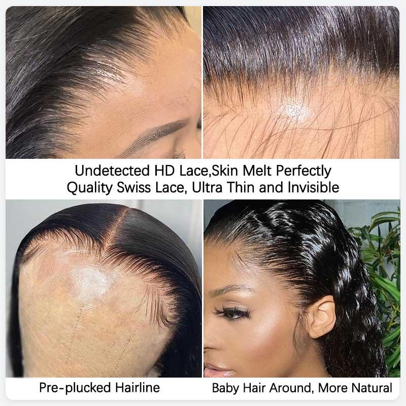 Invisible Lace Skin Melted HD Lace Frontal Wig Middle Parted Natural Wavy Hair