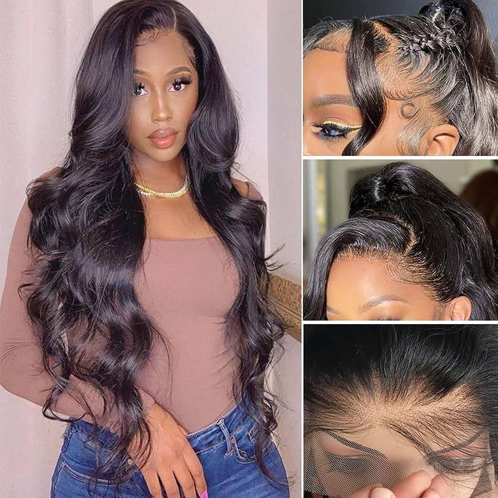 Invisible Lace Skin Melted HD Lace Frontal Wig Middle Parted Natural Wavy Hair
