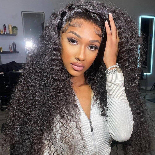 4x4/5x5 Transparent Lace Closure Wig Natural Color Kinky Curly Wigs