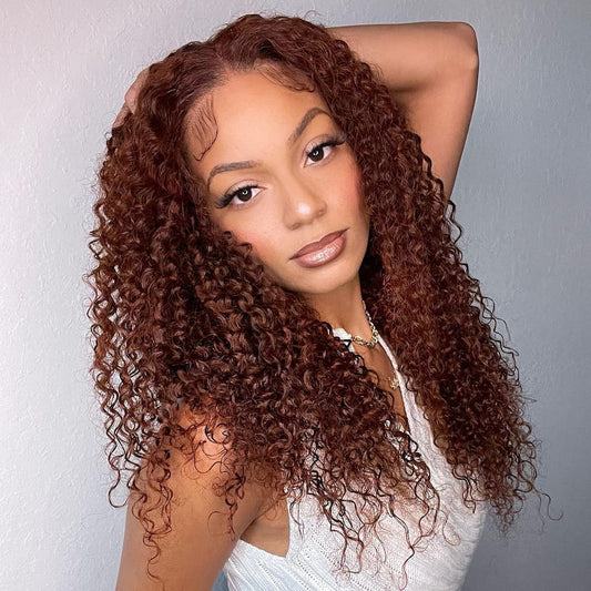 Reddish Brown Color 4x4/5x5 Lace Closure Wig Kinky Curly Hair Wigs