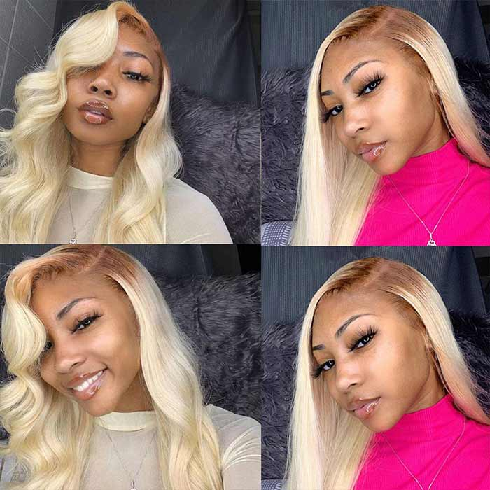 Affordable Ombre Blonde With Brown Roots 5x5 Lace Closure Wig Straight Hair