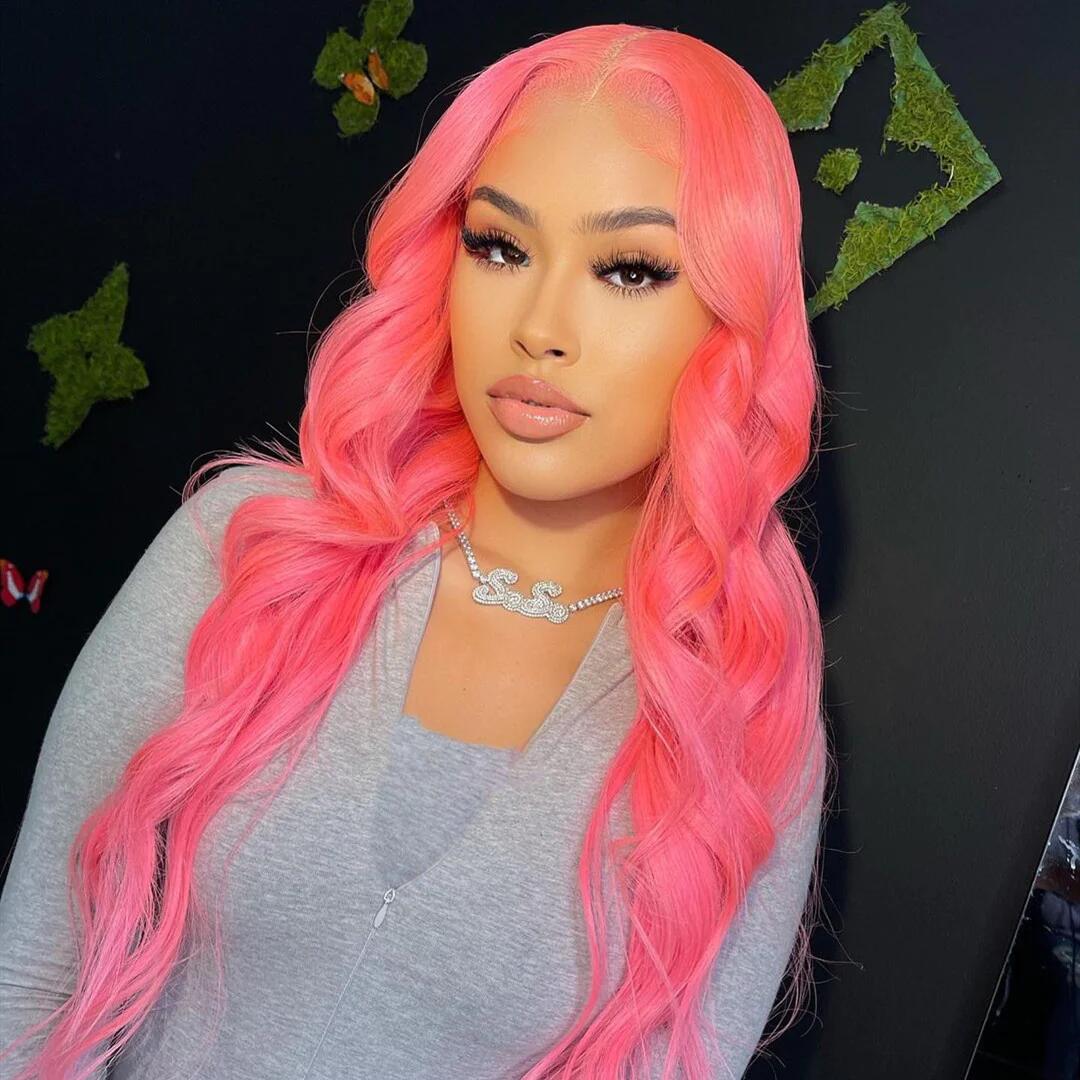 Body Wave Pink Color 13x4 Lace Frontal Wig Affordable 5x5 Lace Closure Wig