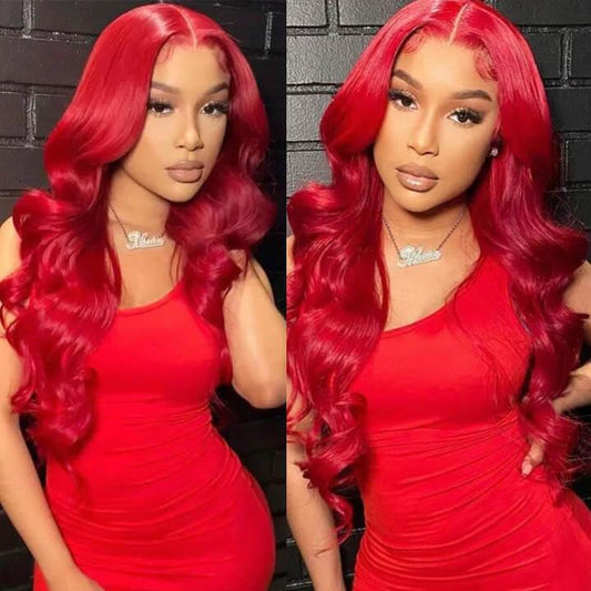 Pre Colored Lace Wig 4x4 Lace Closure Red Color Body Wave Lace Wig