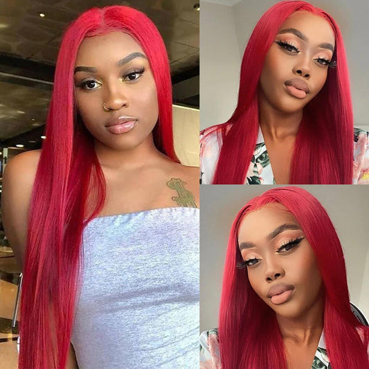 Pre Colored Red Hair Full Frontal Wig 13x4/13x6 Straight Lace Wig