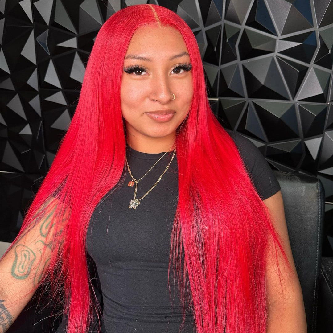 Pre Colored Red Hair Full Frontal Wig 13x4/13x6 Straight Lace Wig
