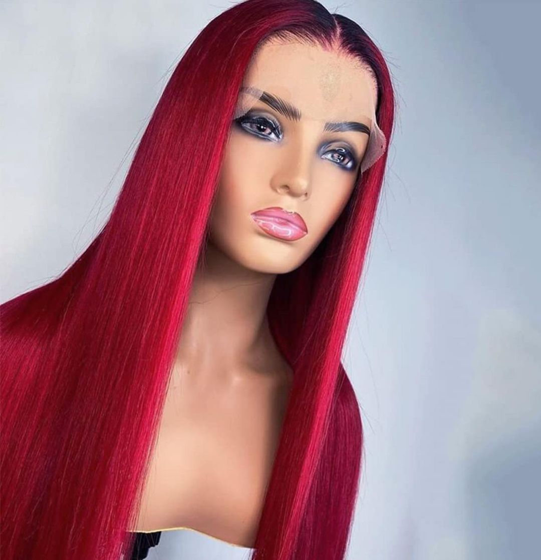Real Swiss HD Lace Ombre Red Color Straight 13x4 Lace Frontal Wig