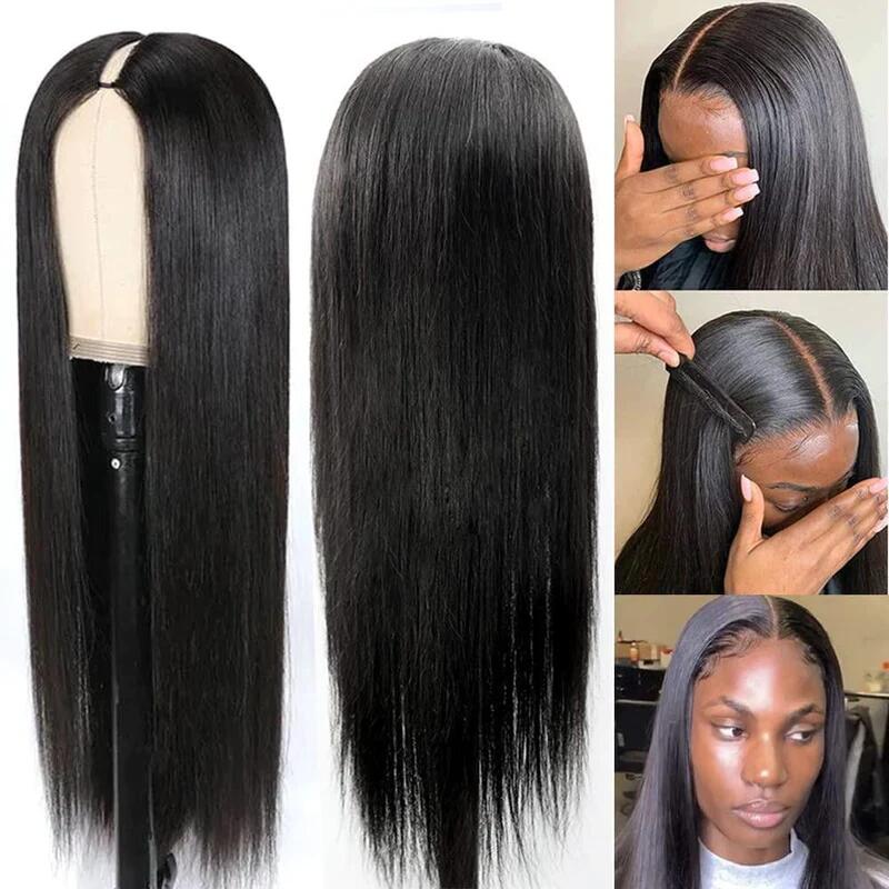 Human Hair U Part Wig Straight Hair Wigs Glueless Machine Wig