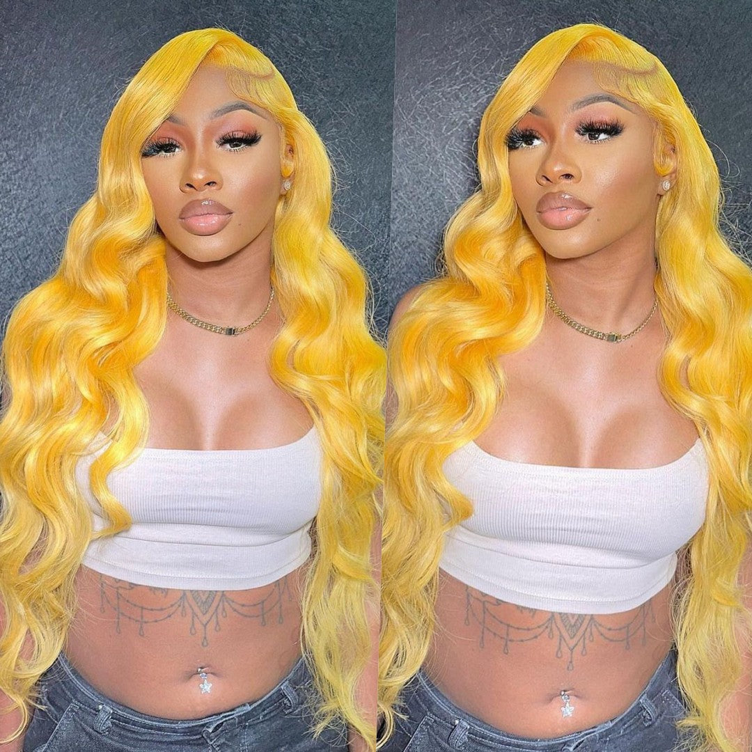 180% Density Yellow Color 13x4 Full Frontal Wig Body Wave Lace Wig