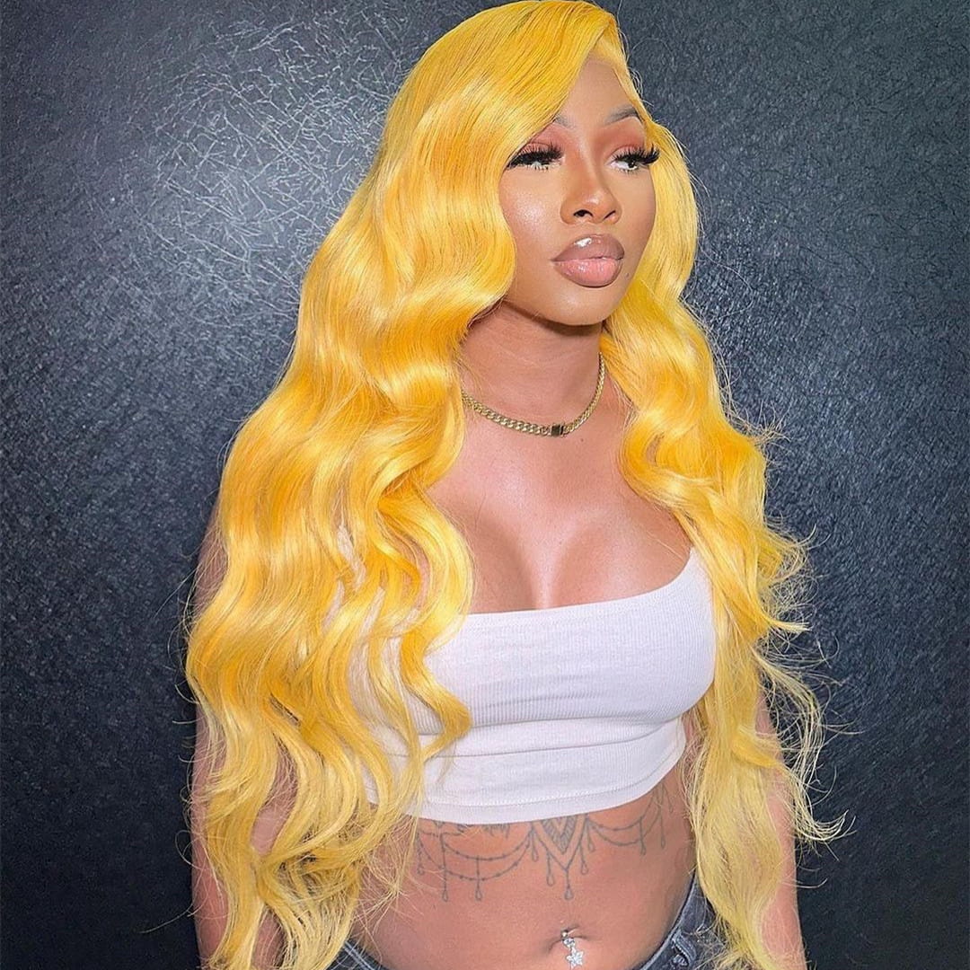180% Density Yellow Color 13x4 Full Frontal Wig Body Wave Lace Wig