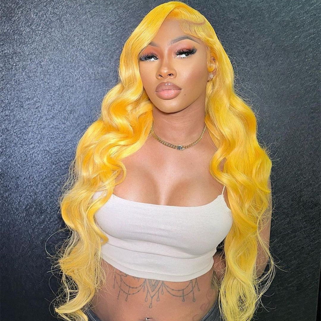 180% Density Yellow Color 13x4 Full Frontal Wig Body Wave Lace Wig