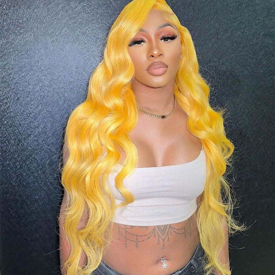 180% Density Yellow Color 13x4 Full Frontal Wig Body Wave Lace Wig
