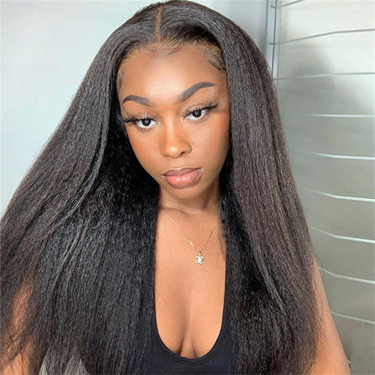 Natural Black Kinky Straight 13x4 Lace Front Wig Italian Yaki Hair