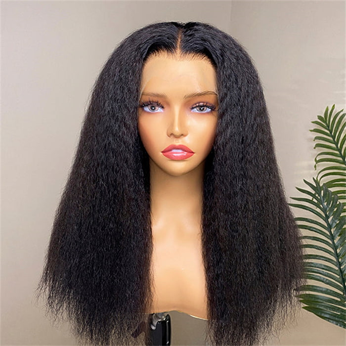 Natural Black Kinky Straight 13x4 Lace Front Wig Italian Yaki Hair