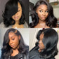 Body Wave Short Bob Wig Natural Black Color Lace Front 13X4 Lace Pre Plucked Hairline