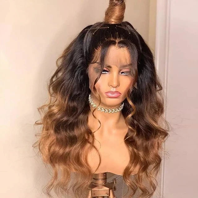 Ombre Honey Brown 13x6 Body Wave Lace Front Glueless Wig