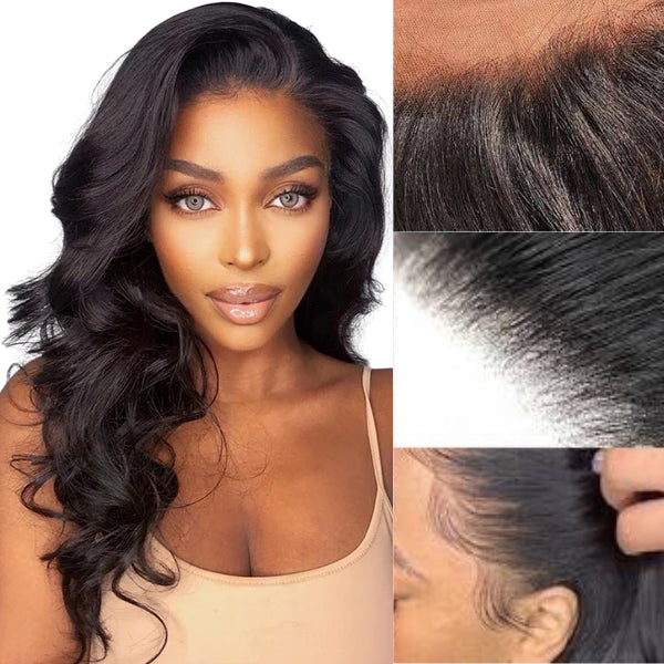 Invisible Lace Skin Melted HD Lace Frontal Wig Middle Parted Natural Wavy Hair