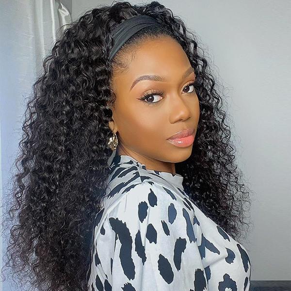Easy Install Headband Wig Full Density Human Hair Curly Wigs