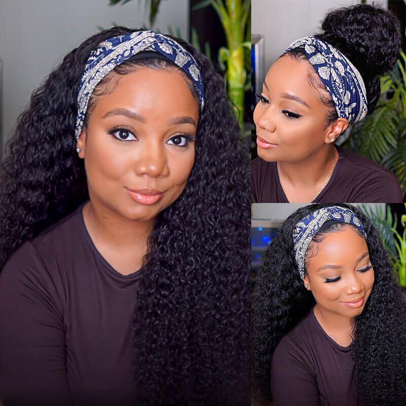 Easy Install Headband Wig Full Density Human Hair Curly Wigs