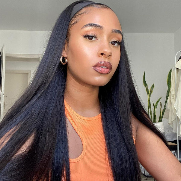 Affordable Machine Human Hair Wig Straight Headband Wig Easy To Wear