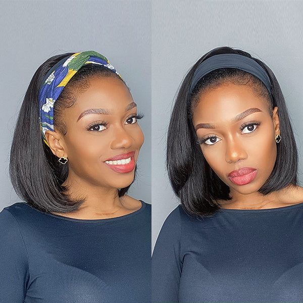 Affordable Headband Wig Bob Straight Throw On & Go Beginner Friendly