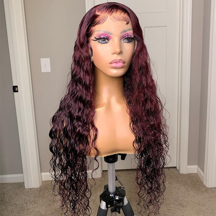 Super Natural Hairline 99J Color Loose Curly Wigs 13x4 Lace Frontal Wig