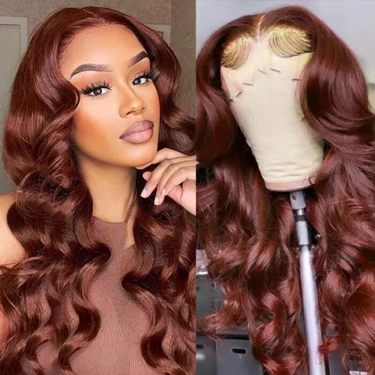 Auburn Brown Color Wig 13x4 Transparent Lace Front Wig Loose Wave Glueless Wig
