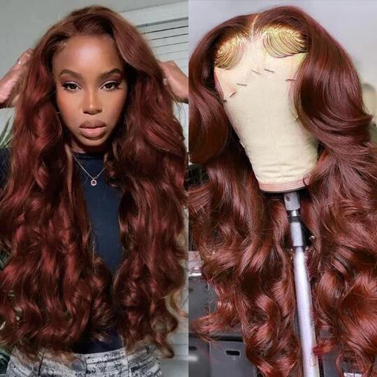 Auburn Brown Color Wig 13x4 Transparent Lace Front Wig Loose Wave Glueless Wig