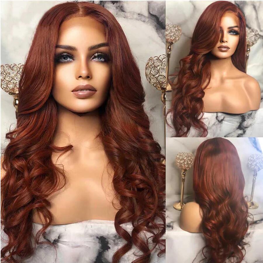 Auburn Brown Color Wig 13x4 Transparent Lace Front Wig Loose Wave Glueless Wig