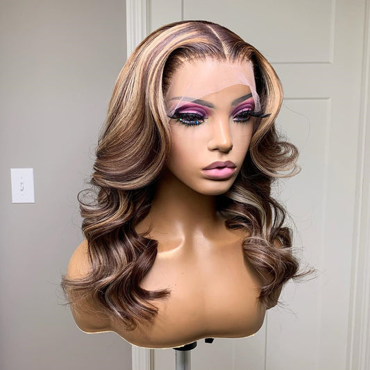 Balayage Color Mixed Highlighted Wig 13x4 Middle Parted Lace Front Wig