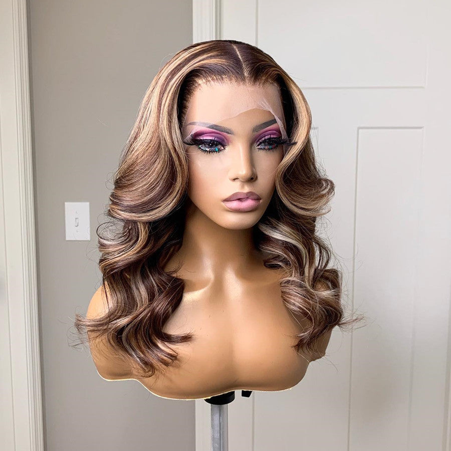 Balayage Color Mixed Highlighted Wig 13x4 Middle Parted Lace Frontal Wig