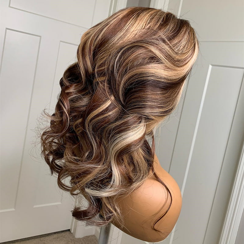 Balayage Color Mixed Highlighted Wig 13x4 Middle Parted Lace Frontal Wig