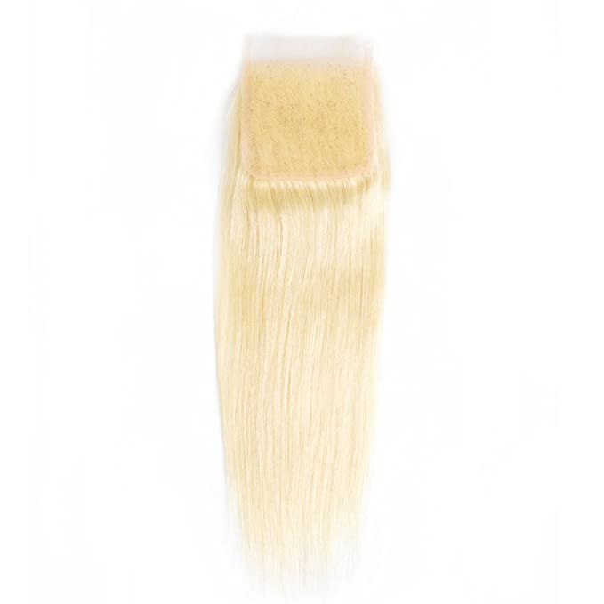 Blonde #613 Color Silky Straight 3 Bundles with 4x4 Transparent Lace Closure