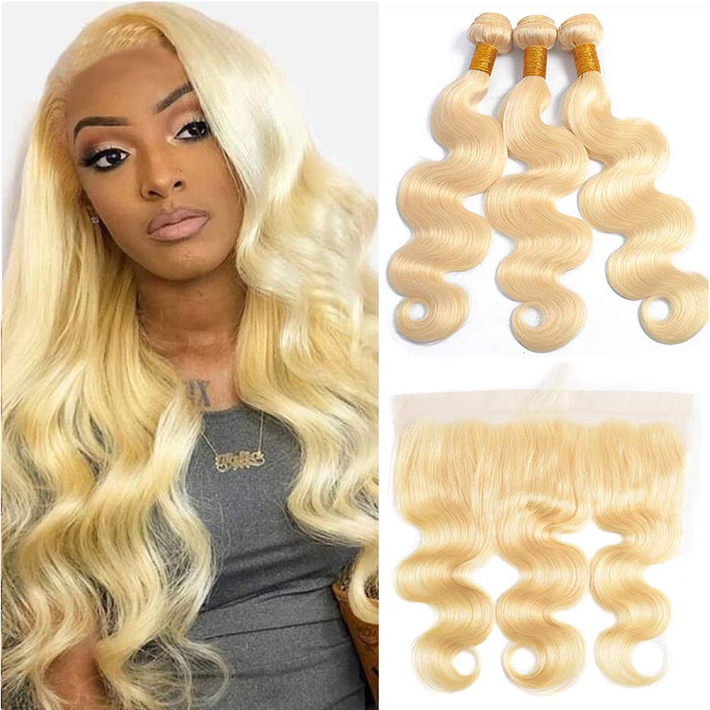 High Quality Blonde Color Hair Bundles 3Pcs with Transparent Lace Frontal